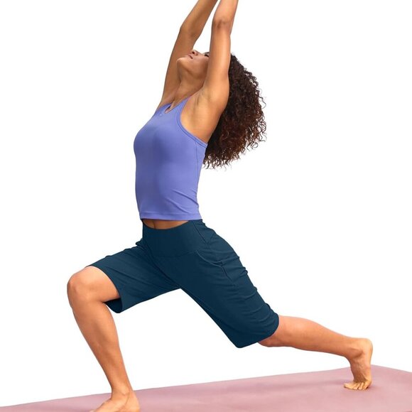 Women's 12" Bermuda Long Shorts with Pockets, High Waisted, Stretch, Knee Length - Picture 4 of 6